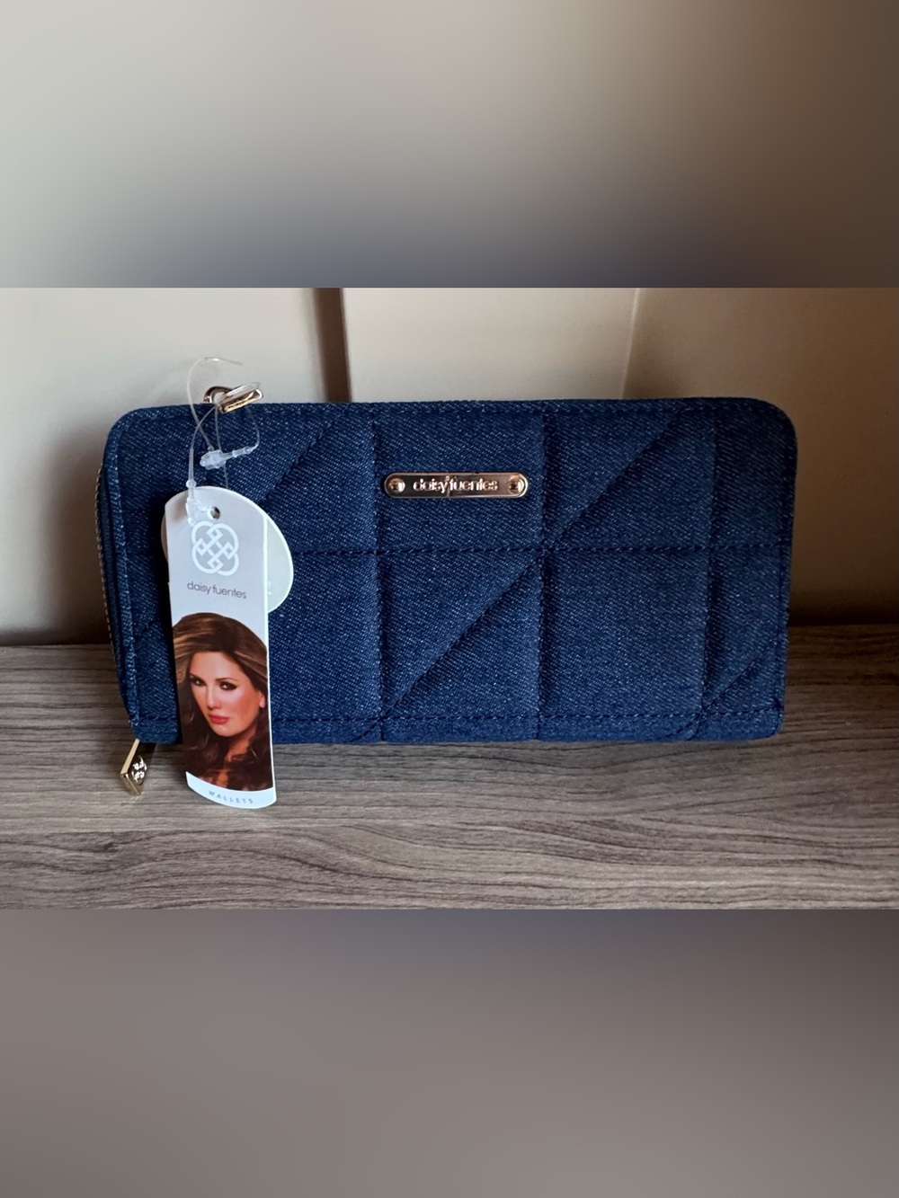 Daisy Fuentes Quilted Denim Zip Wallet - Navy Blue